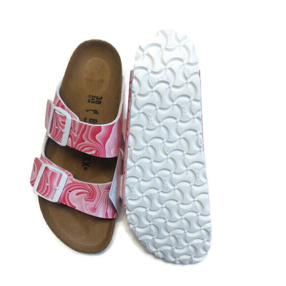 Birkenstock Arizona Birko-Flor Sandals Womens 7 Marble Twirl Fuchsia Tulip Pink - Picture 8 of 9